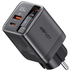 ACEFAST GaN 65W 유선 수납식 일체형 릴케이블 충전기 접지형 PPS 초고속 멀티충전기, 1개, 블랙