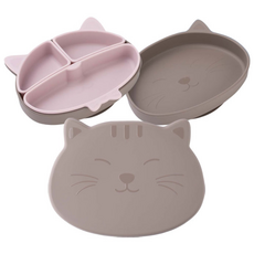 mommy's table 輔食餐盤, 棕色(餐盤)+淺粉色(間隔盤)+棕色(蓋子), 餐盤+間隔盤 3入+蓋子, 1組