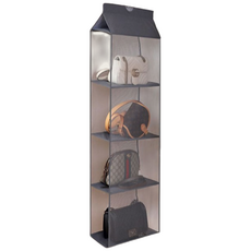 춘게엘 가정용 패브릭 투명 수납 정리함 방진 망사 다층 접이식 행거 수납백 zy4111, 그레이-4단, 1개