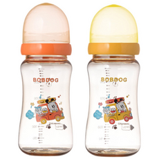 Little Bob Dog PPSU 無奶嘴嬰兒奶瓶雙瓶裝 300ml 橙色+黃色, 橘色 + 黃色, 1組