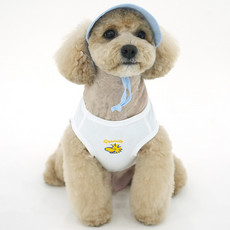 Peanuts 狗狗 Parisdog 復古加州涼感T恤 + 帽子組, 1套, 衣服(白色), 帽子(藍色)