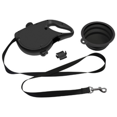레온스토어 물통 내장형 반려견 산책용 목줄 3 in 1, 1개, 블랙