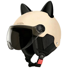 ANYOU 자외선 차단 고글 고양이 귀 안전 헬멧, 자외선 차단 짧은 쉴드+ 베이지+귀마개