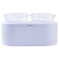 DING DONG PET 寵物收納雙碗餐具, 白色, 1個