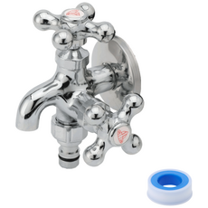 국산 두갈래수도꼭지 양갈래 베란다 수전 왕분리형 온수, 1개