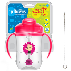 닥터브라운 신형 추추빨대컵 270ml + 청소솔, 핑크, 1개