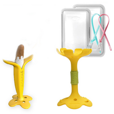 앙쥬 치발기2종세트 초코바나나+입술(노랑)-집게2P+전용케이스2P, 노꼭지, 노랑,투명,분홍,민트, 1세트