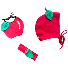 오라비 아동복 사과 선물 세트 헤어밴드 보닛 턱받이 3종 아기옷 커플룩 유아복