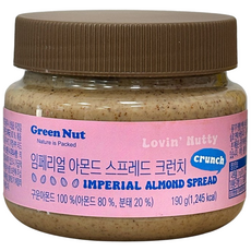 그린너트 임페리얼 아몬드 스프레드 크런치 아몬드버터 100% 견과류 버터 스프레드, 1개, 190g