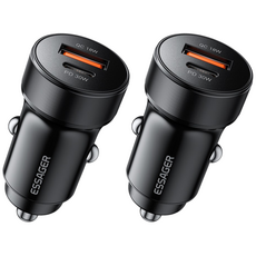 ESSAGER QC3.0 30W 듀얼 포트 C타입 차량용 고속 충전기, 블랙, 2개