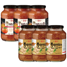 꽃샘식품 꿀생강차S 1kg x 3개 + 꿀레드자몽차 1kg x 3개