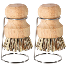 1+1 주방 우드솔 전복 해산물 세척 솔 나무 브러쉬 거치대포함, 브라운, 1세트
