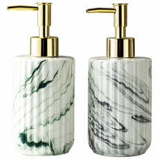 지디쿠 1+1 고급 호텔 욕실 대리석패턴 세라믹 디스펜서 샴푸 펌프 용기통, 1세트, 그레이+그린