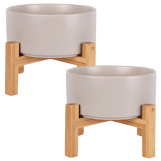 DING DONG PET 寵物現代大理石陶瓷餐具 雙層單口 一般型 L, 灰色, 2個