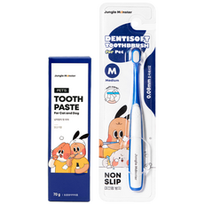 정글몬스터 냥치멍치 펫 치약 + 덴티소프트 칫솔 M 세트, 1세트
