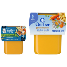 거버 Gerber 2단계 퓨레 아기 간식 컵 이유식, 치킨 누들, 113g, 8개