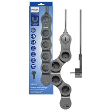 필립스 멀티탭 플렉시블 USB 고용량 납작플러그 과부하차단, 그레이 CHP5242GB, 1개, 3m