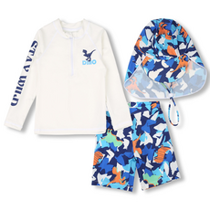 별맘 남아 래쉬가드 상의+반바지+플랩캡 세트 키즈수영복 세트