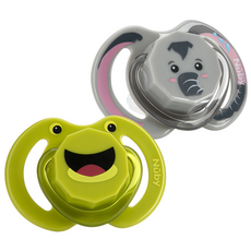 누비 편안한 동물 노리개 젖꼭지, 0-6개월, 코끼리 앤 개구리, 2개