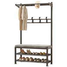 현관 입구용 옷걸이와 신발장 일체형 신발 교환 의자, 검정회색, 1개