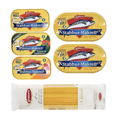 스타부르 고등어 통조림 170g x 2p + 110g + 토마토 바질 110g + 살사 110g + 파스타면, 1.17kg, 1세트