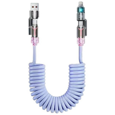 240W 4인1 멀티 인터페이스 스프링 고속 충전 케이블 발광 가능SJX, 1개, 스프링-블루, 2m