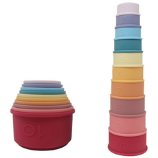 아트릴리 동물 숫자 실리콘 스태킹컵 유아용 10단 컵쌓기 소근육발달 완구 장난감, 1세트, 무지개 컬러