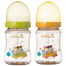 리틀밥독 국내 제조 PPSU 노꼭지젖병 트윈팩, 그린 + 옐로우, 200ml, 1세트