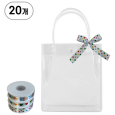 PVC 투명 쇼핑백 구디백 포장 20개 리본롤, 2호, 도트