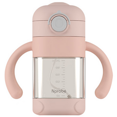 Nprabe 矽膠手把吸管水瓶, 粉色, 1個