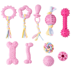 뜬다핑 강아지 터그 이갈이 씹기 고무 장난감 10종 세트 구강관리 치석 스트레스 해소, 1세트, 핑크
