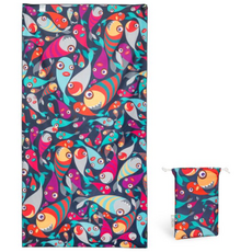 4monster 超細纖維大型多用途海灘巾 + 口袋套組, 魚怪獸, 1套