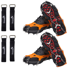 엘마운틴 1+1 등산 체인 8포인트 아이젠+스트랩 세트 남성 여성 겨울 신발 미끄럼방지, 오렌지+오렌지