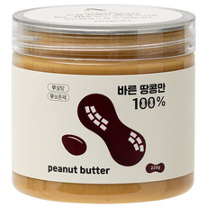 그린과수원 바른땅콩만 100% 피넛잼 무보존제 무가당 수제 땅콩버터 백퍼센트, 220g, 1개