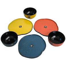 마이닝 일제 칠기 IKI 대접 덥밥기 돈부리 대접3개+구름쟁반3개, 1세트, 남색+주황+노랑