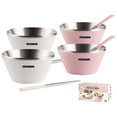 냉온OK! 블라썸 스텐 라면 냉면 비빔밥 그릇 면기 포케볼 세트 8P(+젓가락포함), 1개