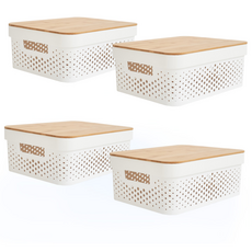 mono flat 北歐提手洞洞收納盒 4.5L+木質蓋, 4個