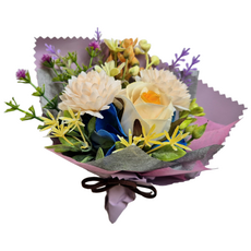 성묘 납골당 봉안당 추모원 꾸미기 핸드메이드 실크플라워 리스9종 미니꽃다발10종 미니화병3종, 1개, 꽃다발 폼폼국화 피치