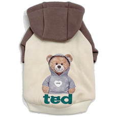 Grooming Dog 泰迪熊印花寵物連帽T恤, 棕色