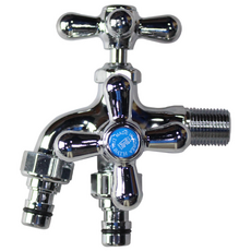 대원바스 십자 커플링 두갈래 수도꼭지(분리형) 냉수용 / 온수용 (옵션선택), 1개