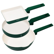 코젤 미네르바 인덕션 겸용 세라믹코팅 프라이팬 궁중팬 사각 계란말이팬 3종세트, 1세트, 프라이팬20cm+궁중팬24cm+사각프라이팬18*15cm, 포레스트그린