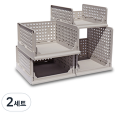 Living Sunday 可折疊滑動收納箱 中 + 大 2入 + 特大, 灰色, 2套