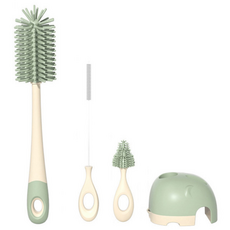 ZOLI 矽膠奶瓶刷組, 綠色, 矽膠奶瓶清潔刷 1入+矽膠奶嘴清潔刷 1入+吸管清潔刷 1入+瀝水架 1入, 1組