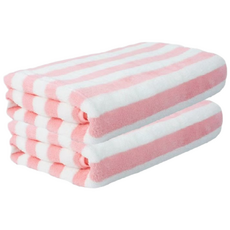 條紋海灘毛巾毛巾 浴巾 沐浴毛巾 玩水游泳 RKU-SSAC05 L, 4個, 粉色