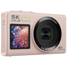 SorJar 카메라 5K UHD 고화질 8000w 픽셀 2.8인치 휴대용 디지털카메라 18X 디지털 줌, 핑크색64GB