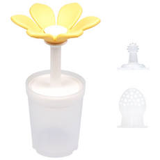 꼬꼬노리 츄츄블룸 치발기, 꽃치발기 + 잠금마개 + 과즙망 + 실리콘 칫솔 + 유아용 컵, 노랑 + 크림, 1세트