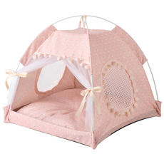 라피아노 펫하우스 사계절 강아지 고양이 텐트 방석포함, 1개, 핑크