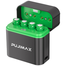 PUJIMAX 스마트 건전지 충전기 케이스 4구 AAA 1.5V 1100mWh 리튬이온 충전식 배터리 4개 포함, 1개