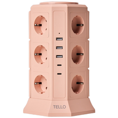 텔로 (에디션) 타워 멀티탭 17구(USB-3 CTYPE-2) KC인증 접지 안전 고급 멀티탭 선정리 가능한 인테리어 귀여운 디자인 예쁜색상, 2m, 블라썸핑크, 1개 2m, 블라썸핑크, 1개