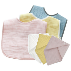꿈두부 여아용 양면 삼중거즈 사각 턱받이 3종 + 스카프빕 3종 세트, 화이트, 핑크, 옐로우(스카프빕), 1세트